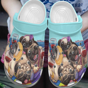 Pug Personalize Clog, Custom Name, Text, Fashion Style For Women, Men, Kid, Print 3D Pug In Beach