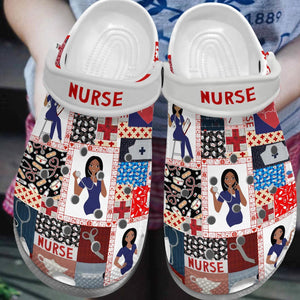 Black Nurse Proud Personalize Clog, Custom Name, Text, Fashion Style For Women, Men, Kid, Print 3D Whitesole