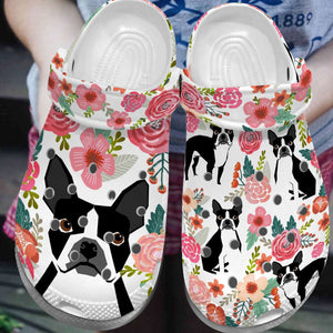 French Bulldog Personalize Clog, Custom Name, Text, Fashion Style For Women, Men, Kid, Print 3D Flower Frenchies