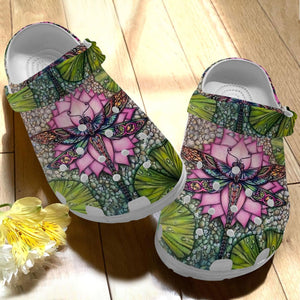 Dragonfly Lotus Personalize Clog, Custom Name, Text, Fashion Style For Women, Men, Kid, Print 3D Whitesole