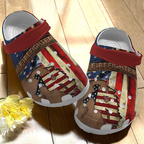 Firefighter Personalize Clog, Custom Name, Text, Fashion Style For Women, Men, Kid, Print 3D Whitesole American Flag