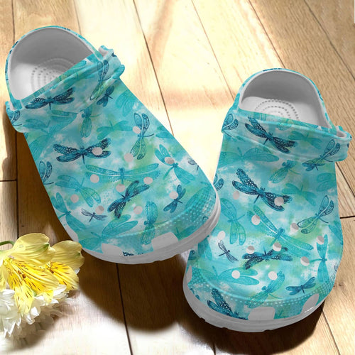 Dragonfly Personalize Clog, Custom Name, Text, Fashion Style For Women, Men, Kid, Print 3D Dragonflies Cyan