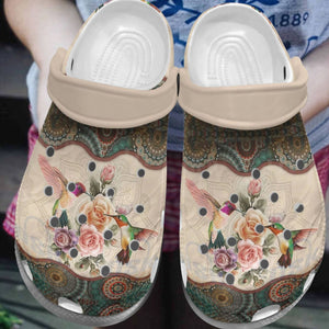 Hummingbird Personalize Clog, Custom Name, Text, Fashion Style For Women, Men, Kid, Print 3D Whitesole Hummingbird And Flowers