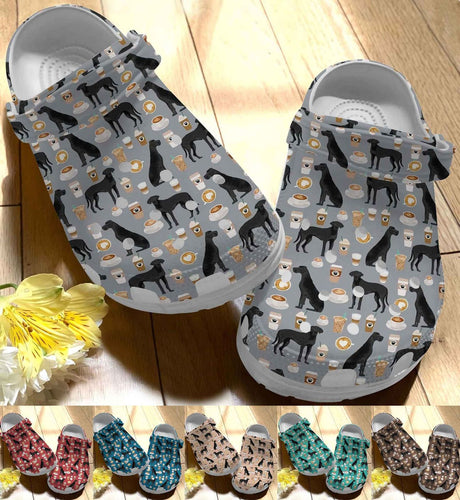 Great Dane Personalize Clog, Custom Name, Text, Fashion Style For Women, Men, Kid, Print 3D Whitesole Great Dane And Coffee
