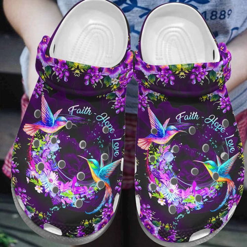 Hummingbird Personalize Clog, Custom Name, Text, Fashion Style For Women, Men, Kid, Print 3D Whitesole Hummingbird And Purple Flowers