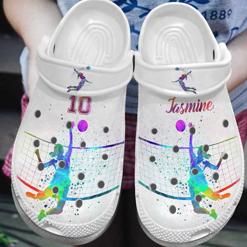 Volleyball Personalized Personalize Clog, Custom Name, Text, Fashion Style For Women, Men, Kid, Print 3D Watercolor