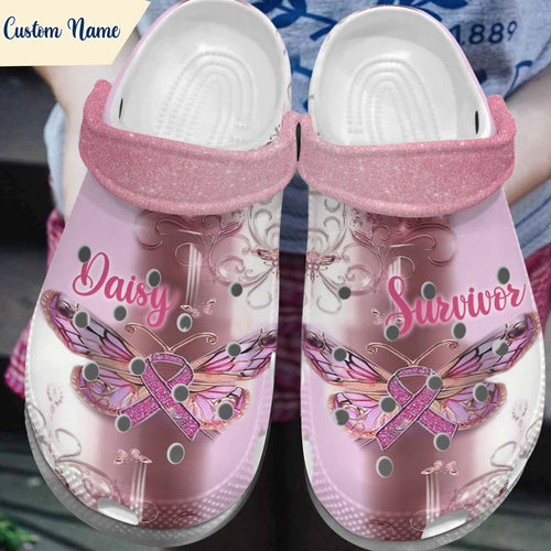 Breast Cancer Personalize Clog, Custom Name, Text, Fashion Style For Women, Men, Kid, Print 3D Personalized Great Survivor