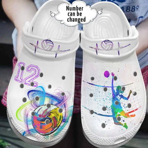 Volleyball Personalized Personalize Clog, Custom Name, Text, Fashion Style For Women, Men, Kid, Print 3D Whitesole Purple