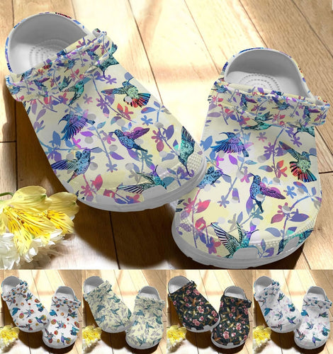 Hummingbird Personalize Clog, Custom Name, Text, Fashion Style For Women, Men, Kid, Print 3D Whitesole Hummingbird Collection