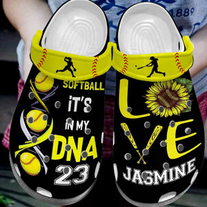 Softball Personalize Clog, Custom Name, Text, Fashion Style For Women, Men, Kid, Print 3D My Dna