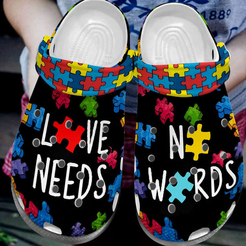 Autism Personalize Clog, Custom Name, Text, Fashion Style For Women, Men, Kid, Print 3D Love Needs No Words Updated
