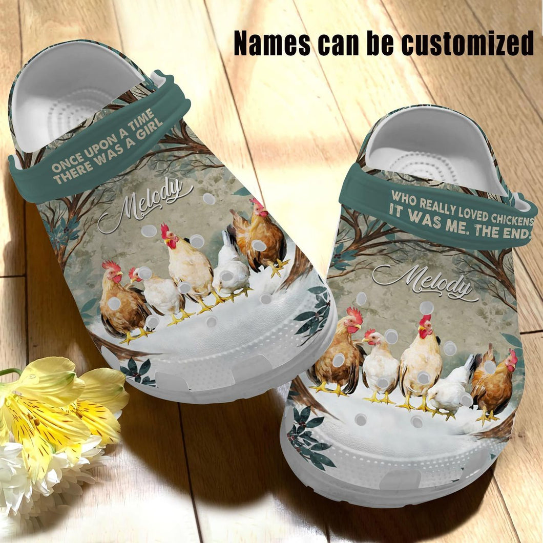 Chicken Personalized Personalize Clog, Custom Name, Text, Fashion Style For Women, Men, Kid, Print 3D Whitesole Once Upon A Time