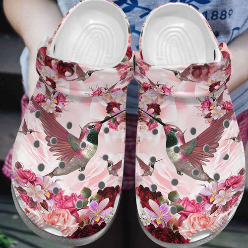 Hummingbird Personalize Clog, Custom Name, Text, Fashion Style For Women, Men, Kid, Print 3D Pink Flower