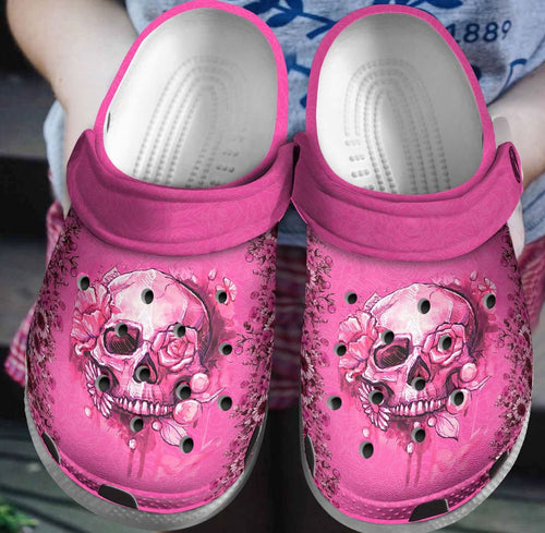 Breast Cancer Personalize Clog, Custom Name, Text, Fashion Style For Women, Men, Kid, Print 3D Pink Skull