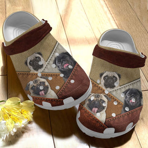 Pug Personalize Clog, Custom Name, Text, Fashion Style For Women, Men, Kid, Print 3D Whitesole Leather Pugs