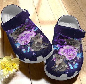 Koala Personalize Clog, Custom Name, Text, Fashion Style For Women, Men, Kid, Print 3D Whitesole Purple Koala Floral
