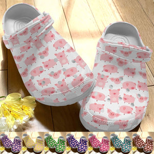 Pig Personalize Clog, Custom Name, Text, Fashion Style For Women, Men, Kid, Print 3D Whitesole Cute Pigs Version 2