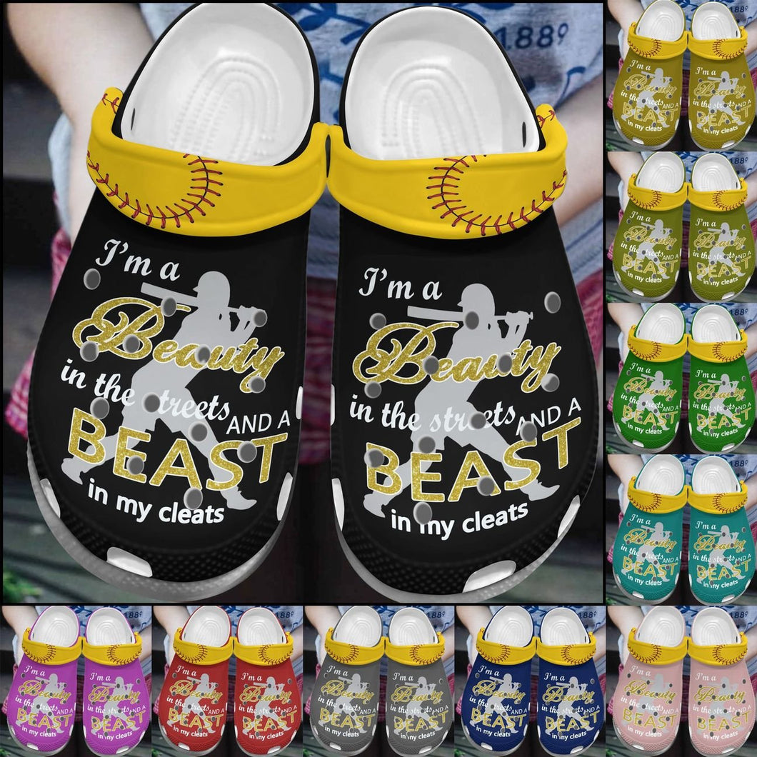Softball Personalize Clog, Custom Name, Text, Fashion Style For Women, Men, Kid, Print 3D Beauty & A Beast