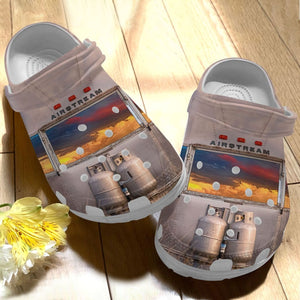 Camping Personalize Clog, Custom Name, Text, Fashion Style For Women, Men, Kid, Print 3D Whitesole Airstream