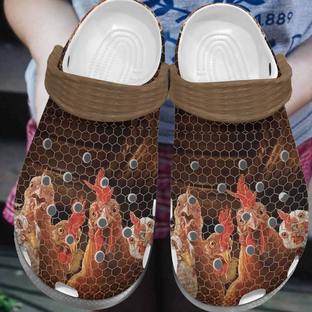 Chicken Personalize Clog, Custom Name, Text, Fashion Style For Women, Men, Kid, Print 3D Whitesole