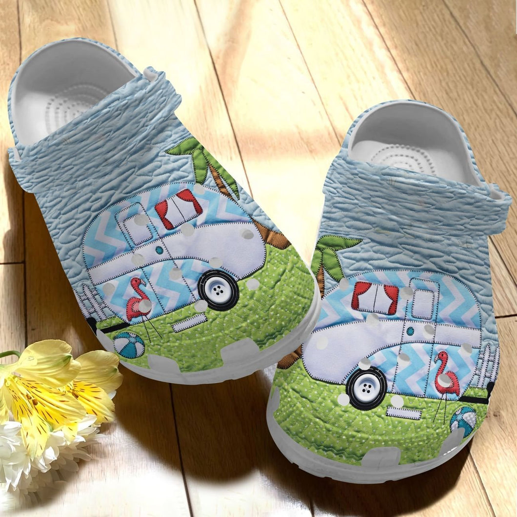 Camping Personalize Clog, Custom Name, Text, Fashion Style For Women, Men, Kid, Print 3D Whitesole Camping Summer Vibe