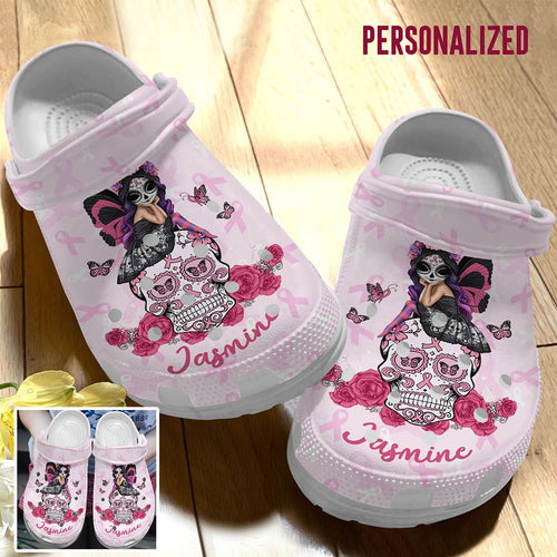 Breast Cancer Personalized Personalize Clog, Custom Name, Text, Fashion Style For Women, Men, Kid, Print 3D Fight Like A Girl