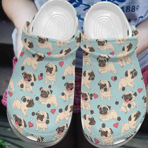 Pug Personalize Clog, Custom Name, Text, Fashion Style For Women, Men, Kid, Print 3D Happy Pugs