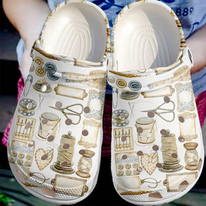 Sewing Personalize Clog, Custom Name, Text, Fashion Style For Women, Men, Kid, Print 3D Vintage Sewing
