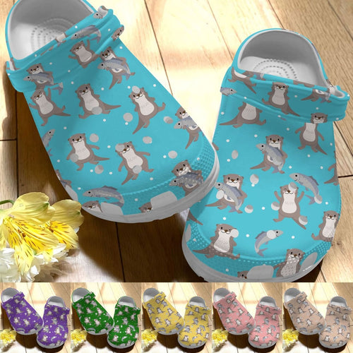 Otter Personalize Clog, Custom Name, Text, Fashion Style For Women, Men, Kid, Print 3D Whitesole Cute Otters