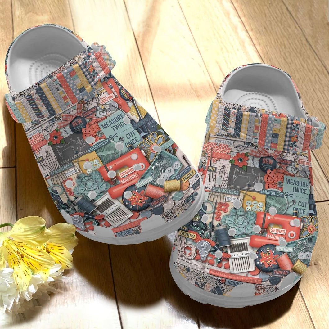 Sewing Personalize Clog, Custom Name, Text, Fashion Style For Women, Men, Kid, Print 3D Whitesole Sewing Scrapbook (3 Styles)