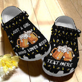 Beer Personalized Personalize Clog, Custom Name, Text, Fashion Style For Women, Men, Kid, Print 3D Whitesole Just A Girl Who Loves Beer