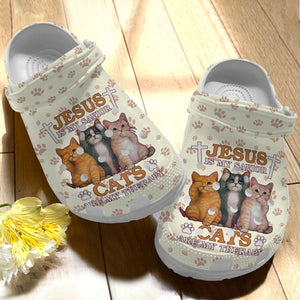 Cat Personalize Clog, Custom Name, Text, Fashion Style For Women, Men, Kid, Print 3D Cat Is My Therapy