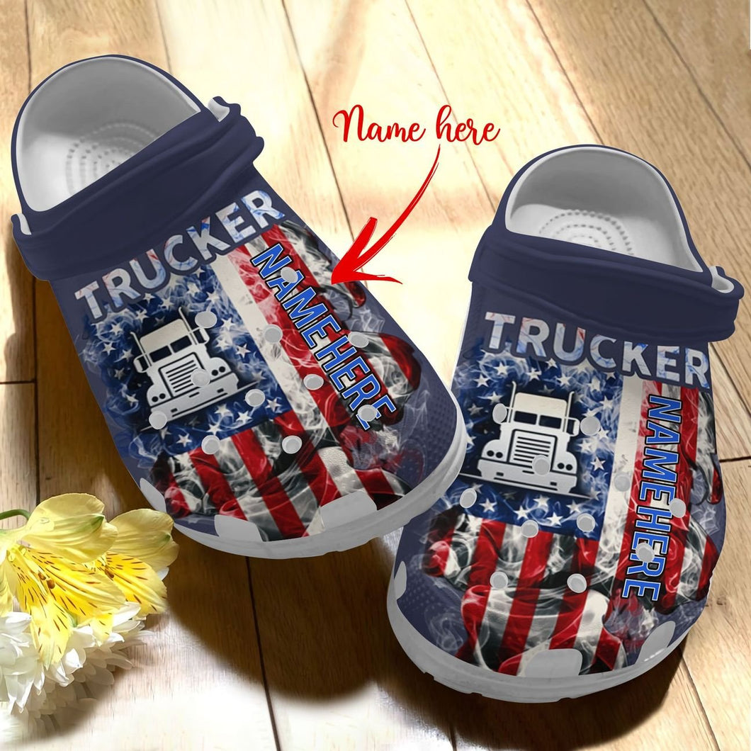 Truck Personalized Personalize Clog, Custom Name, Text, Fashion Style For Women, Men, Kid, Print 3D Whitesole Trucker