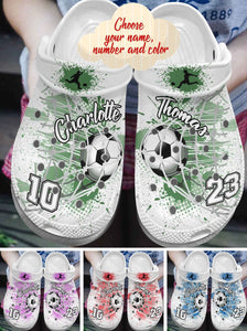 Soccer Personalized Personalize Clog, Custom Name, Text, Fashion Style For Women, Men, Kid, Print 3D Watercolor Goalscoring Collection