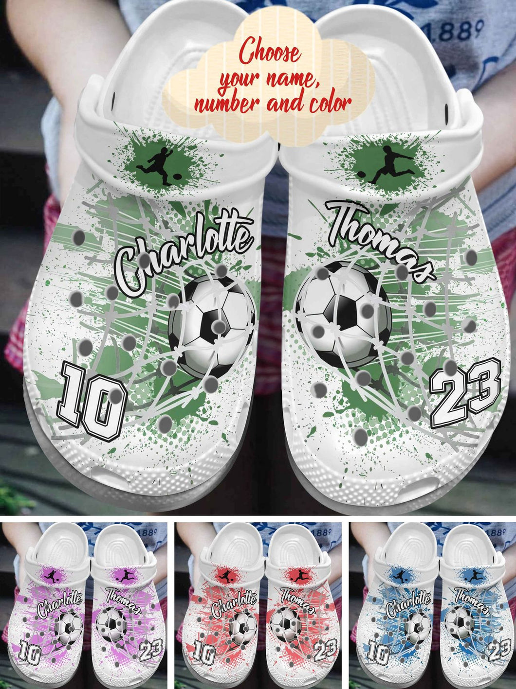 Soccer Personalized Personalize Clog, Custom Name, Text, Fashion Style For Women, Men, Kid, Print 3D Watercolor Goalscoring Collection