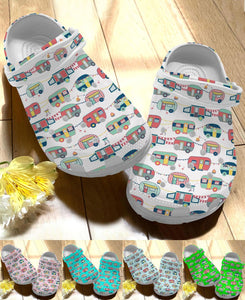Camping Personalize Clog, Custom Name, Text, Fashion Style For Women, Men, Kid, Print 3D Whitesole Lovely Camper