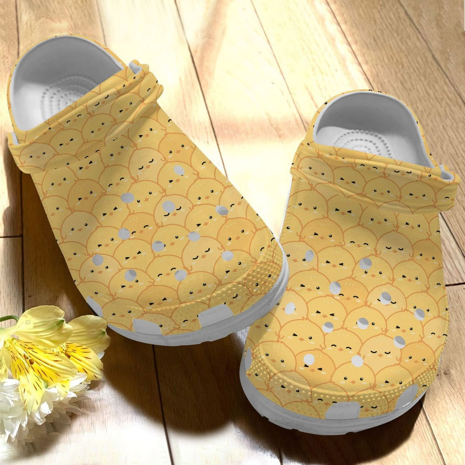 Chicken Personalize Clog, Custom Name, Text, Fashion Style For Women, Men, Kid, Print 3D Whitesole Little Yellow