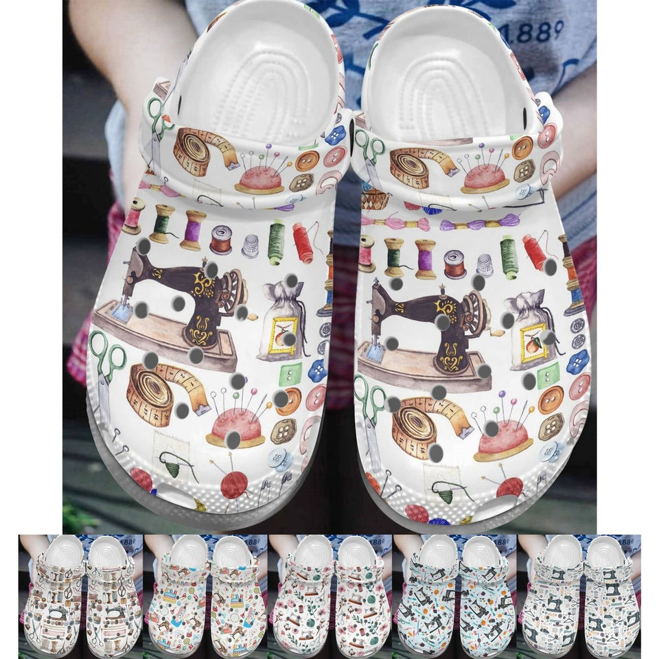 Sewing Personalize Clog, Custom Name, Text, Fashion Style For Women, Men, Kid, Print 3D Whitesole Sewing Room