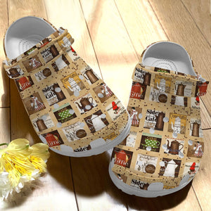 Coffee Personalize Clog, Custom Name, Text, Fashion Style For Women, Men, Kid, Print 3D Whitesole Pattern 1