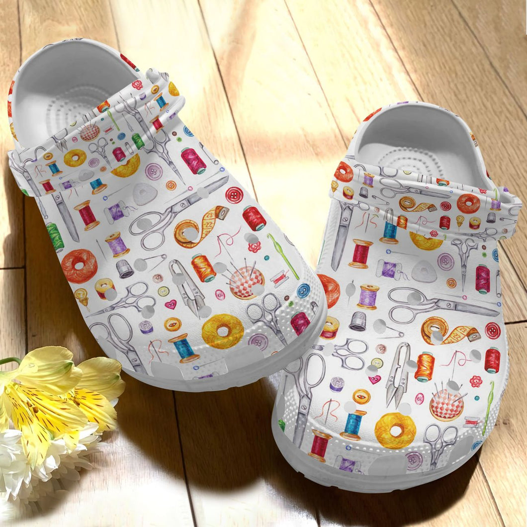 Sewing Personalize Clog, Custom Name, Text, Fashion Style For Women, Men, Kid, Print 3D Whitesole Sewing Lovers