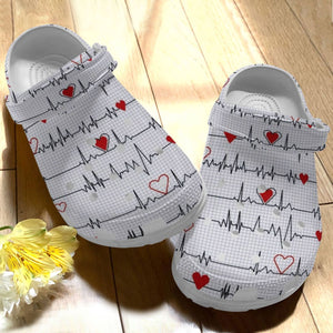 Nurse Personalize Clog, Custom Name, Text, Fashion Style For Women, Men, Kid, Print 3D Heartbeat White