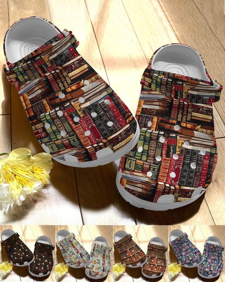 Reading Personalize Clog, Custom Name, Text, Fashion Style For Women, Men, Kid, Print 3D Book Collection 5 Colors