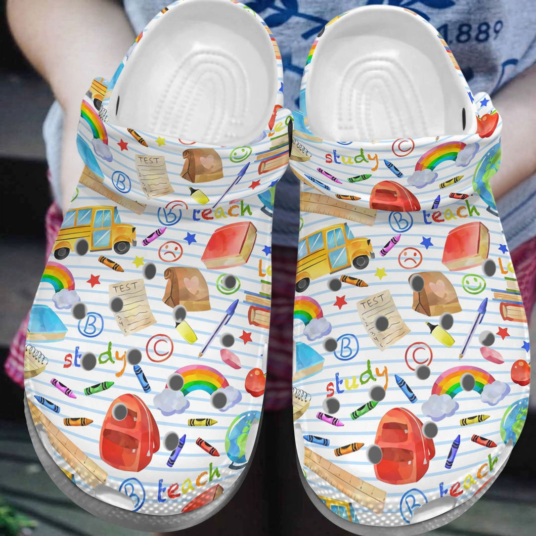 Teacher Personalize Clog, Custom Name, Text, Fashion Style For Women, Men, Kid, Print 3D Let'S Go To School