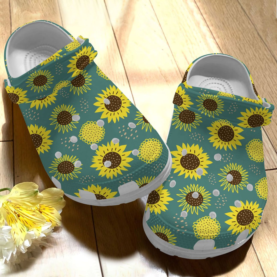 Sunflower Personalize Clog, Custom Name, Text, Fashion Style For Women, Men, Kid, Print 3D Whitesole Sunflower
