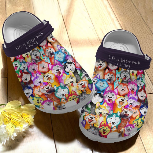 Husky Personalize Clog, Custom Name, Text, Fashion Style For Women, Men, Kid, Print 3D Color Husky Pattern