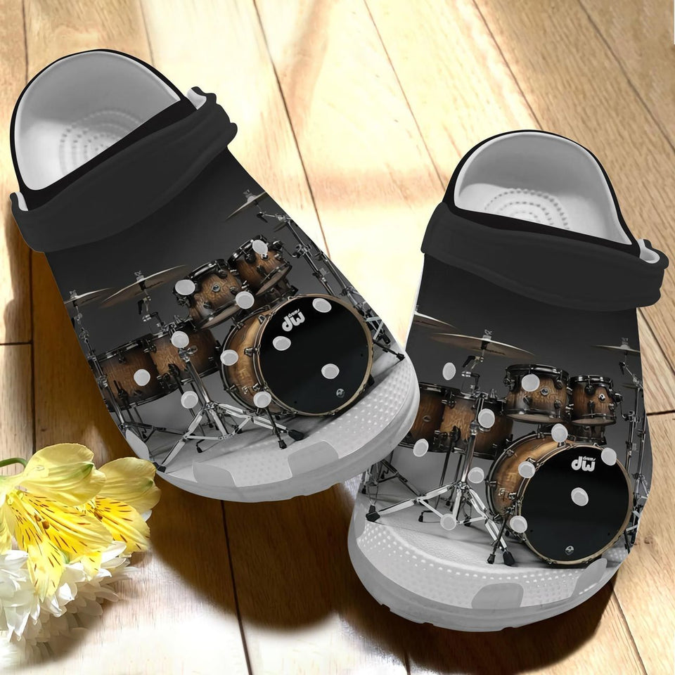 Drum Personalize Clog, Custom Name, Text, Fashion Style For Women, Men, Kid, Print 3D Whitesole Drummer