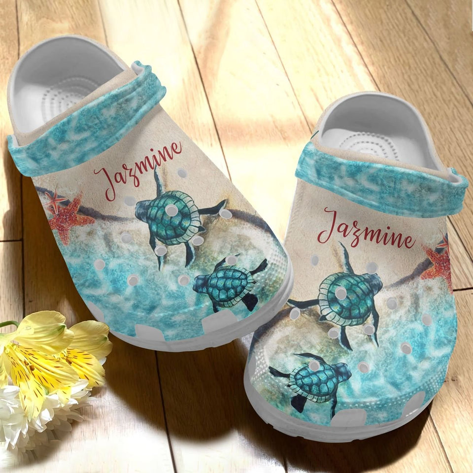 Sea Turtle Personalized Personalize Clog, Custom Name, Text, Fashion Style For Women, Men, Kid, Print 3D Whitesole Ocean Jewel