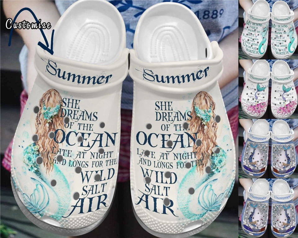 Mermaid Personalize Clog, Custom Name, Text, Fashion Style For Women, Men, Kid, Print 3D Mermaid Special Collection