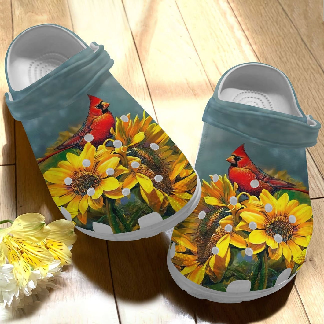 Cardinal Personalize Clog, Custom Name, Text, Fashion Style For Women, Men, Kid, Print 3D Whitesole Cardinal And Sunflowers