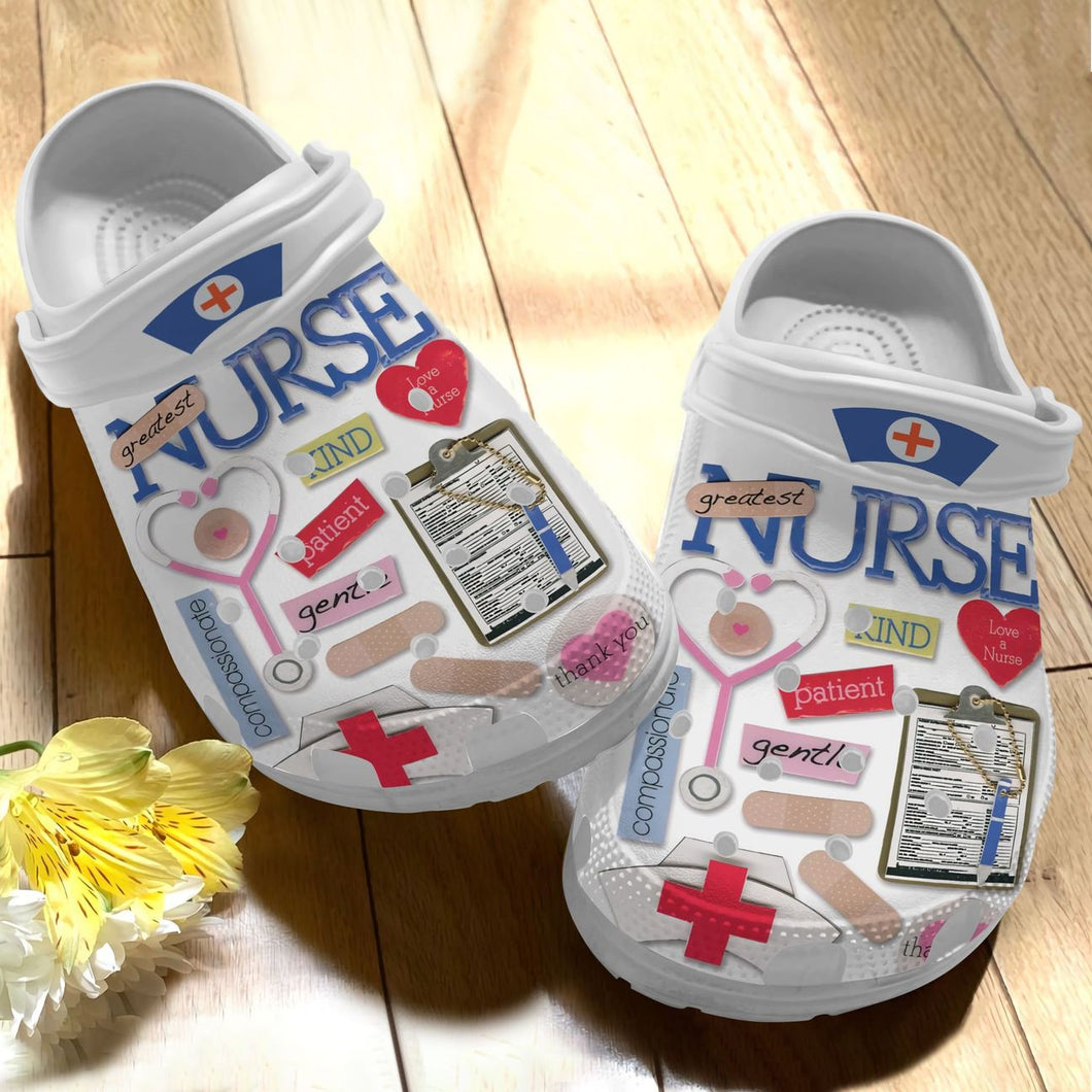 Nurse Personalize Clog, Custom Name, Text, Fashion Style For Women, Men, Kid, Print 3D Whitesole Greatest Nurses